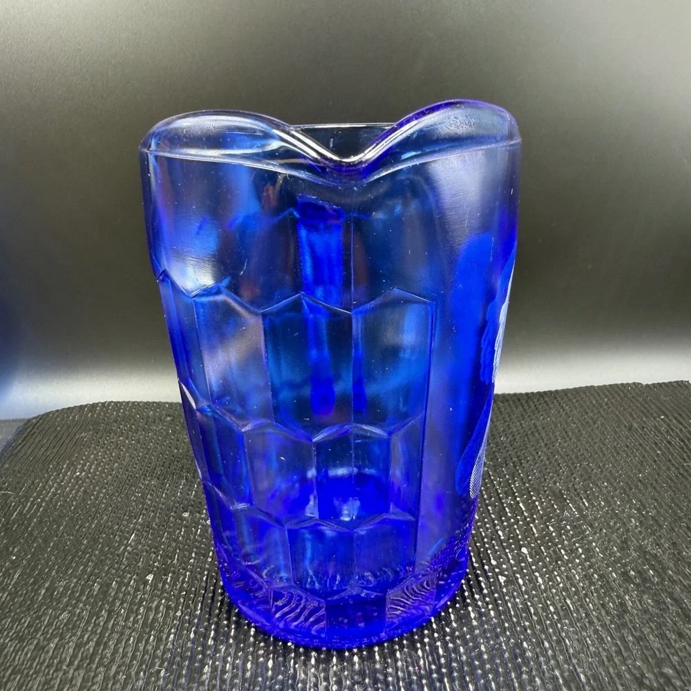 Vintage Shirley Temple‎ Cobalt Blue Glass Pitcher Creamer Depression Glass 1930s